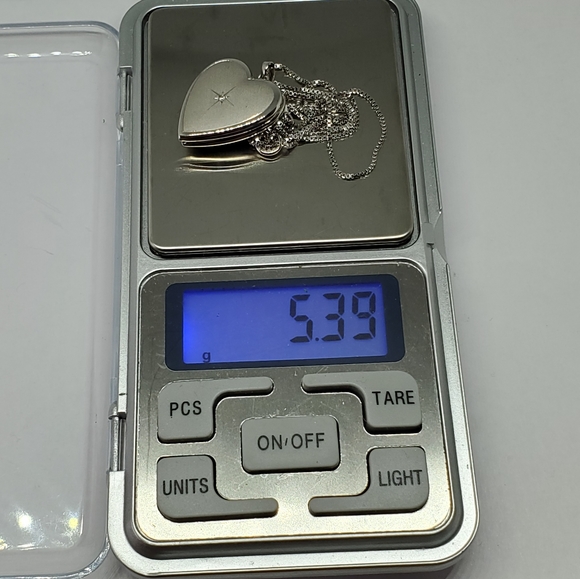 SOLD Sterling Silver Heart Locket Matte Diamond Accent Necklace - Picture 8 of 8